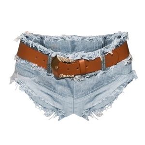 Light Blue Wash Two Tone Frayed Hem Denim Panties Short NWT S (4)